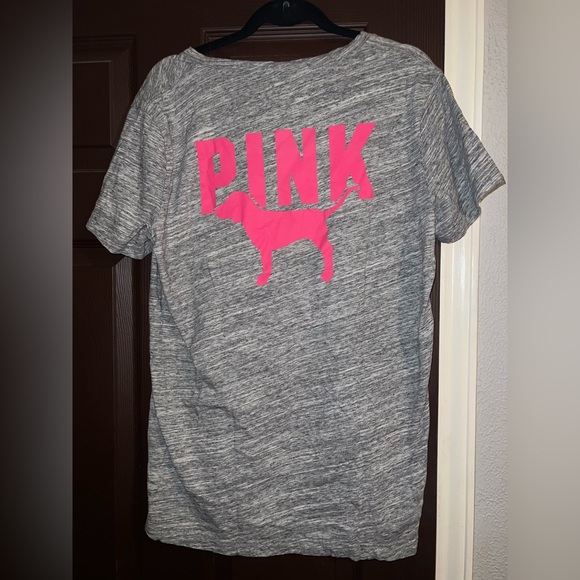 Victoria's Secret Heather Gray Tee with Pink Logo - Picture 2 of 5